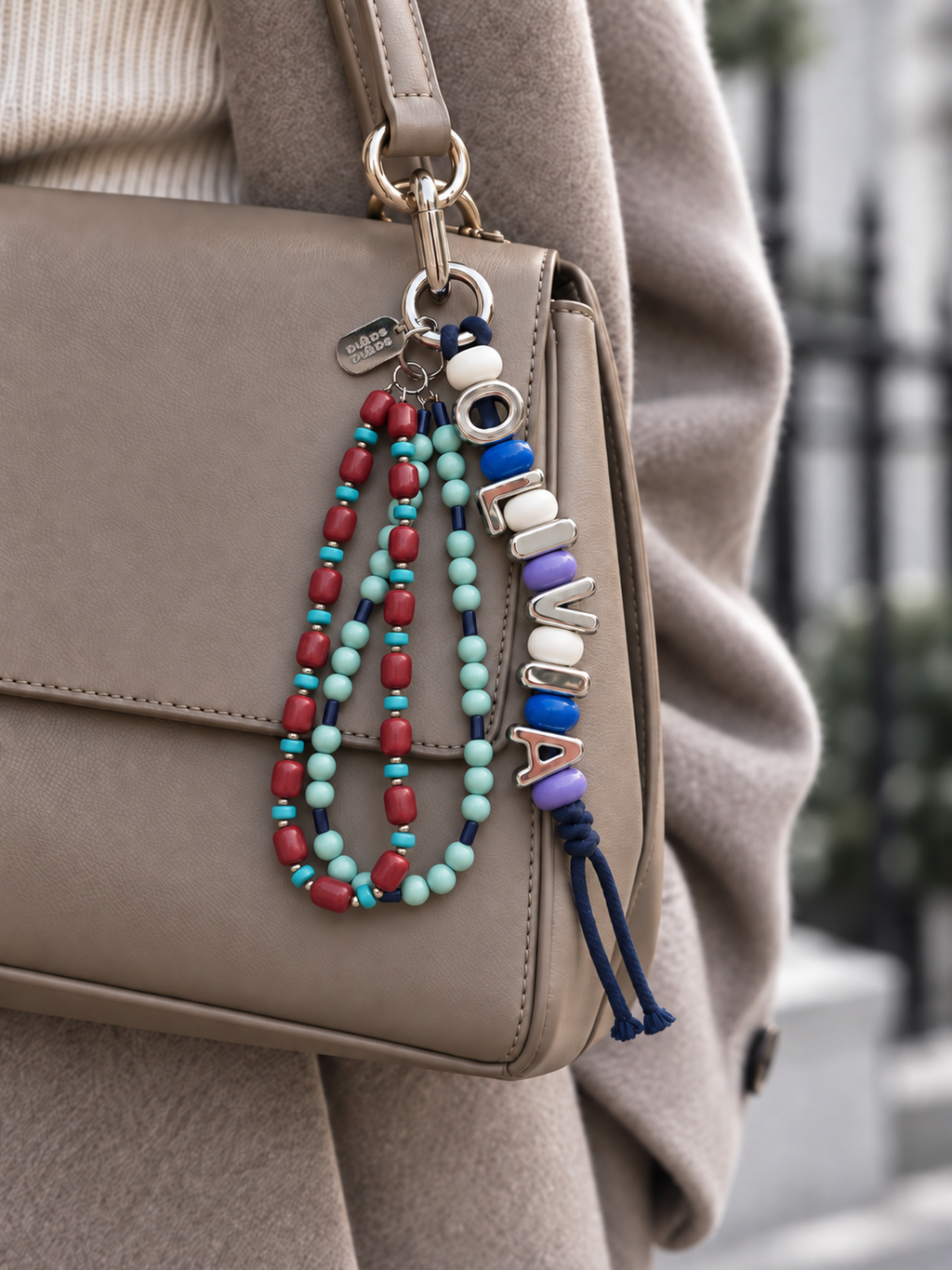 Mulberry Splash — Personalised Beaded Name Bag Charm