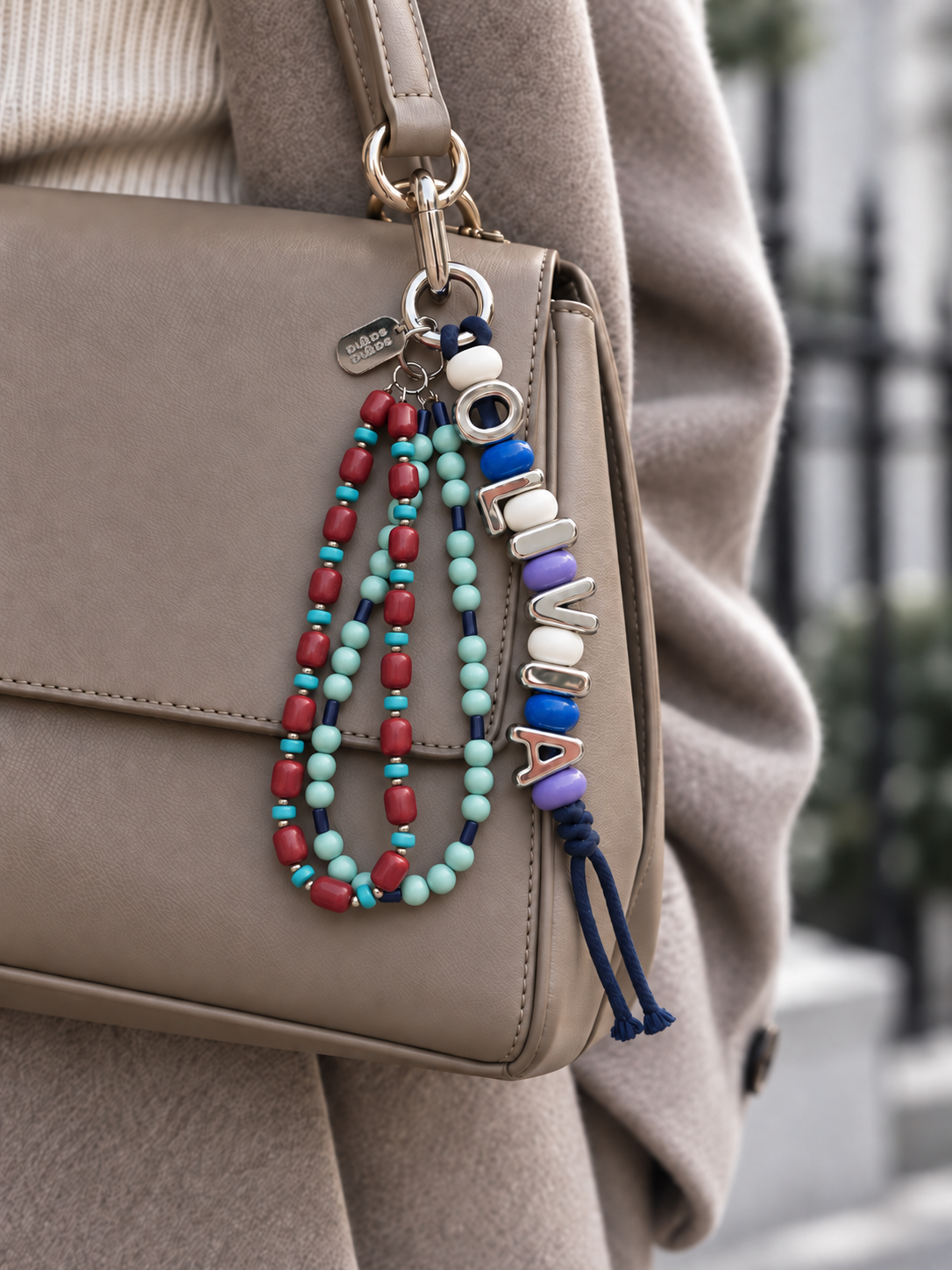 Mulberry Splash — Personalised Beaded Name Bag Charm